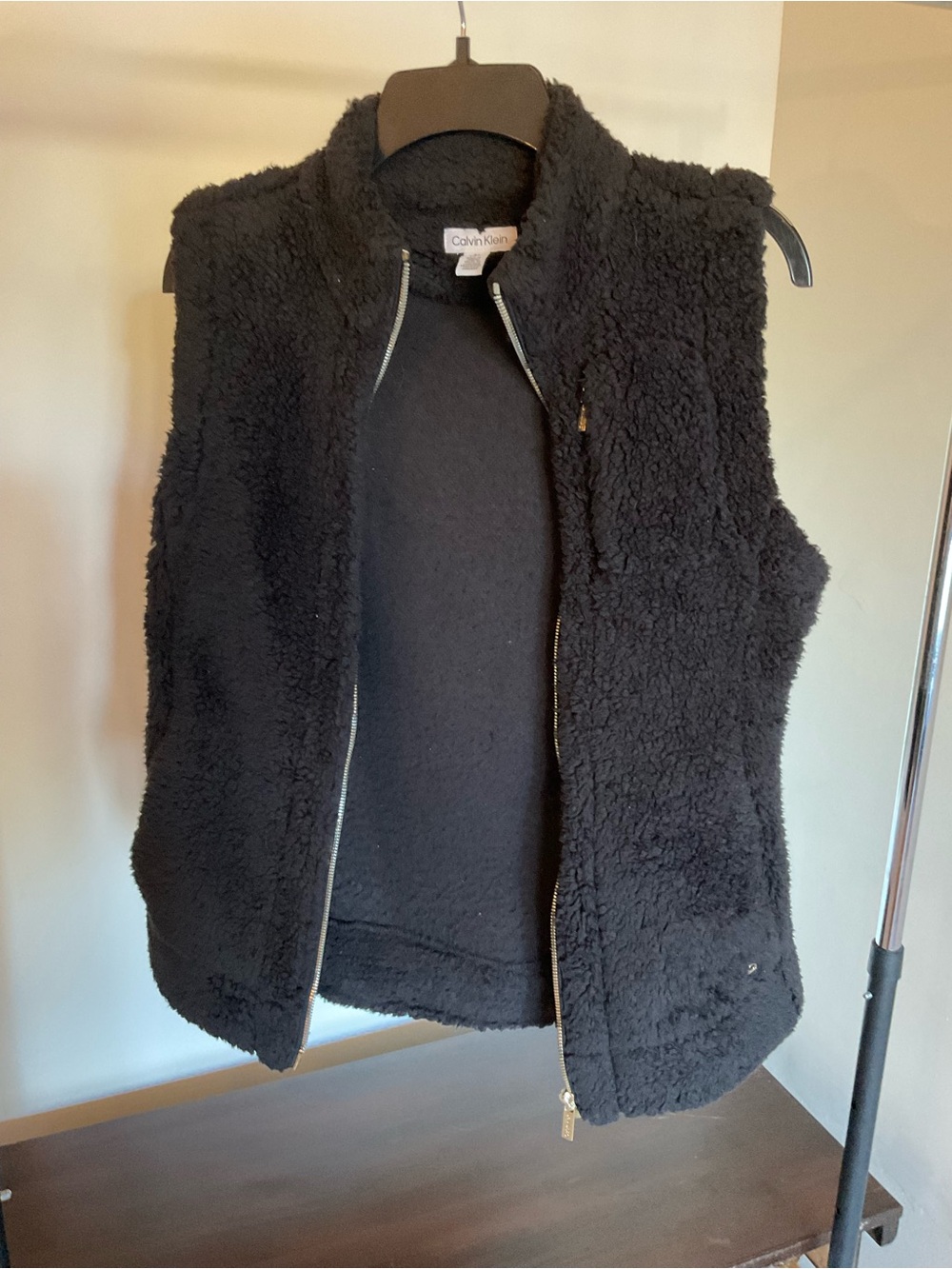Calvin Klein Black Sherpa Zip-Front Vest